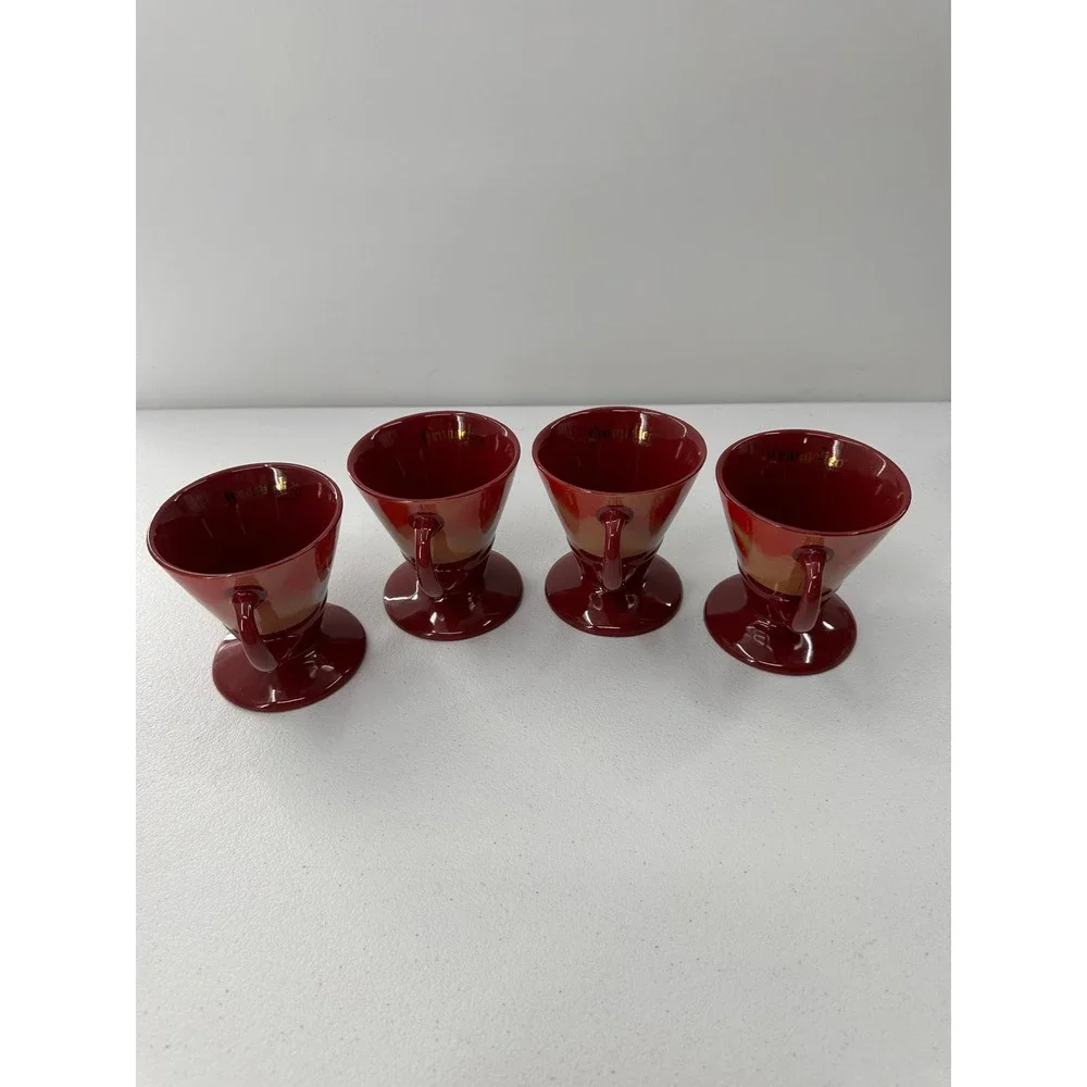 Frangelico Liqueur Mugs Set 4 Linda Spivey 1999 Burgundy Red Pedestal Coffee Cup